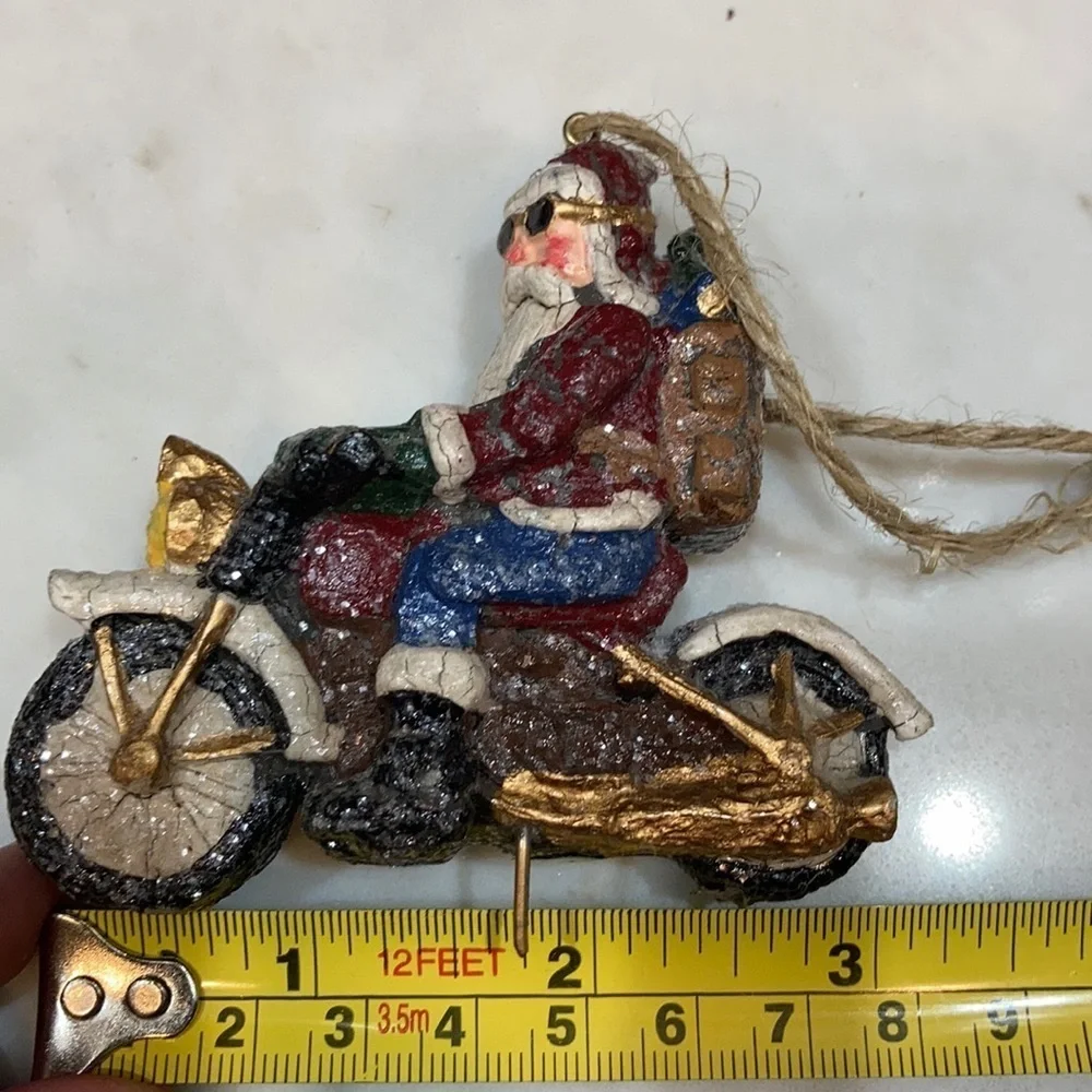 Sunglass Sparkly Santa on motorcycle ornament